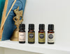 Sandalwood essential oil variations on a shelf
