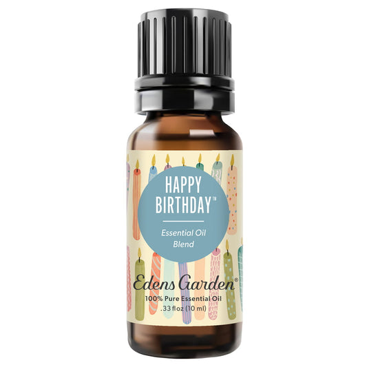 Eden's Garden Happy Birthday essential oil blend bottle on a white background