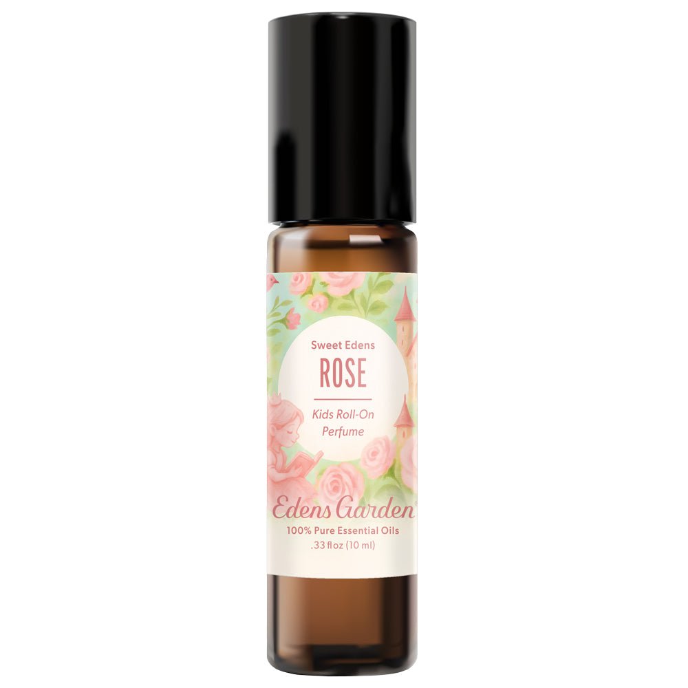 Eden's Garden Rose kids roll-on perfume bottle on a white background