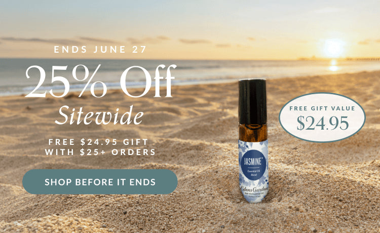 Roll-up bottle on sand with promotional text overlay