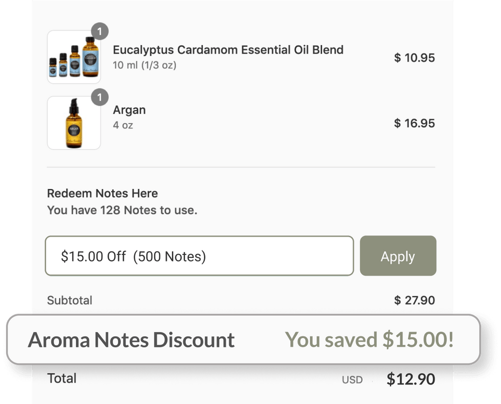 Showing customers the savings they could earn with AromaNotes Rewards