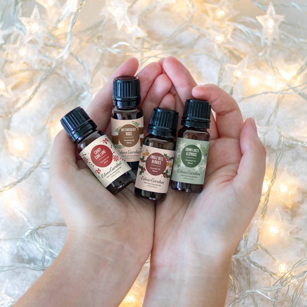 Lifestyle image of 10ml Candy Cane Lane holiday essential oil blend for Christmas by Edens Garden