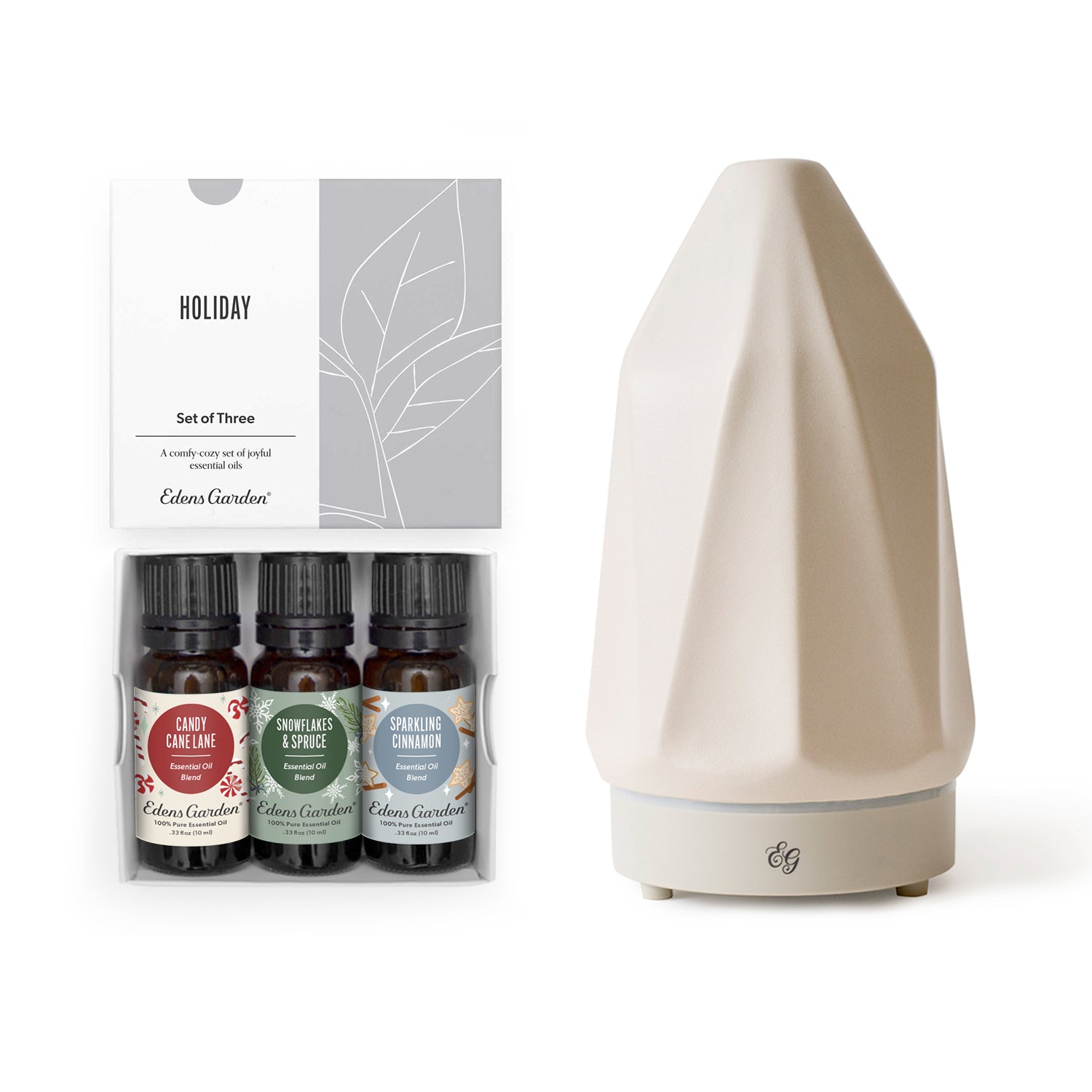 Essential Oil Diffuser With Set of 3 Holiday Oils | Edens Garden