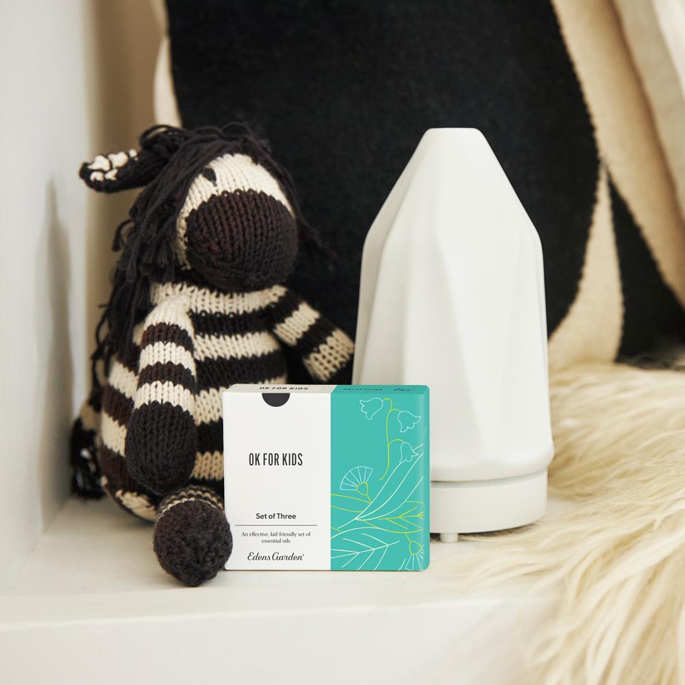 OK For Kids Essential Oil Blends and Diamond Ceramic Diffuser in white