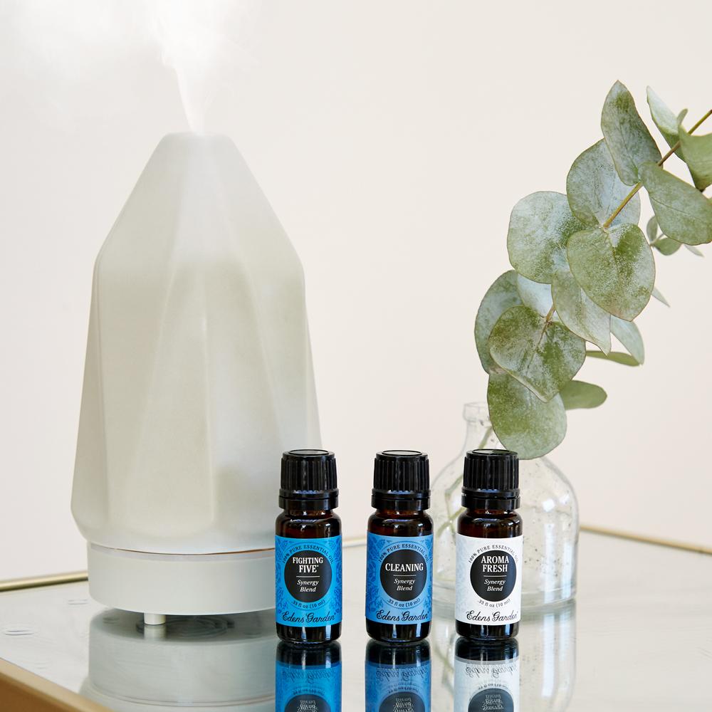 Essential oil bottles and ultrasonic diffuser